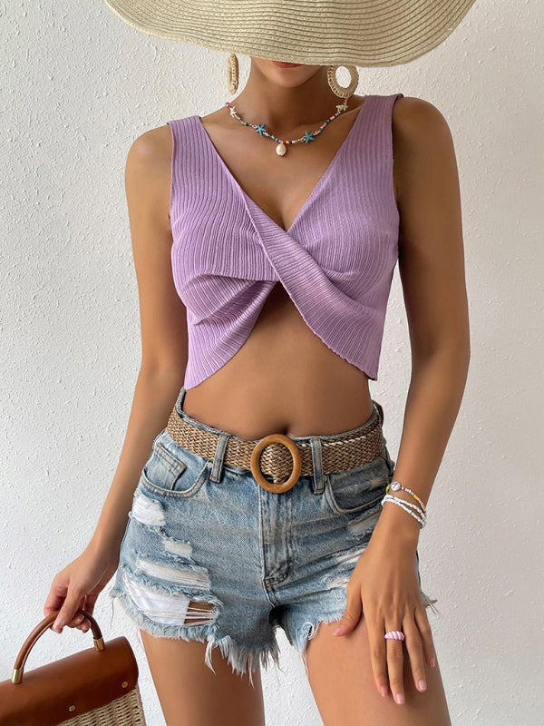 Women's Knotted Navel Knit Tank Top