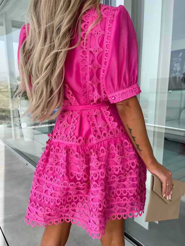 Women's Elegant Fashionable Lace Panel Mini Dress