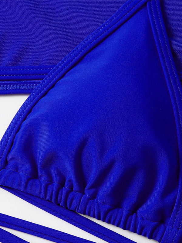 Women's Solid Colour High Cut Waist Long Sleeve Cut out Three-Piece Swimsuit