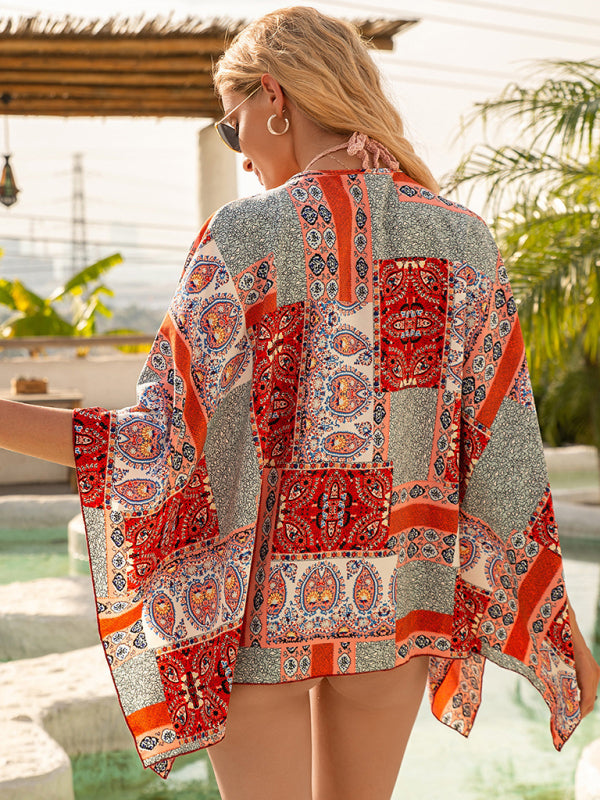 Women's Short Beach Cover Up Sunscreen Sunshade Kimono Cardigan Top