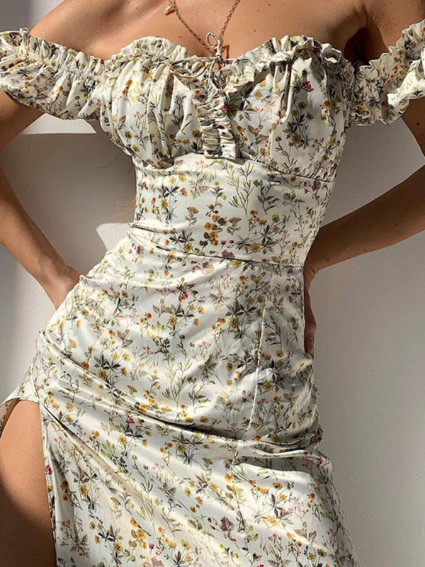 Women's Floral High Waist Slit Slim Dress