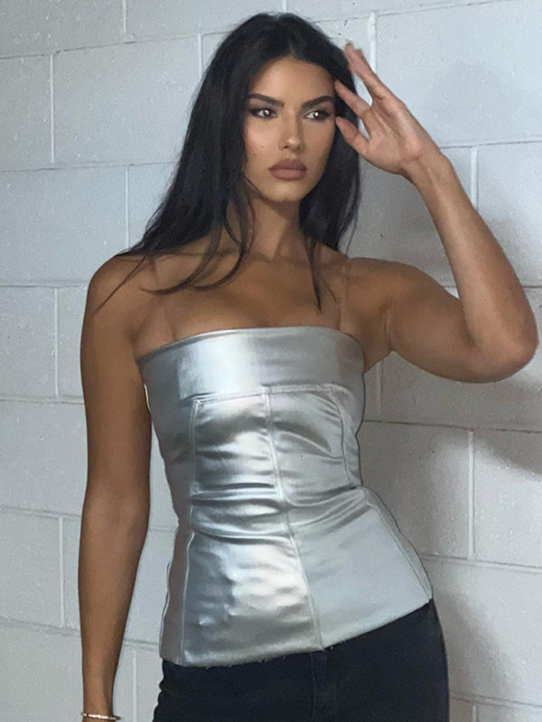 Women's Pullover Strapless Sleeveless Chest Wrap Slim Fit Top