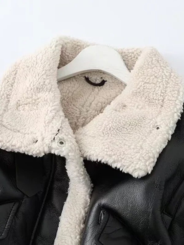 Women's PU Fur All-in-one Temperament High Necked Fur Coat