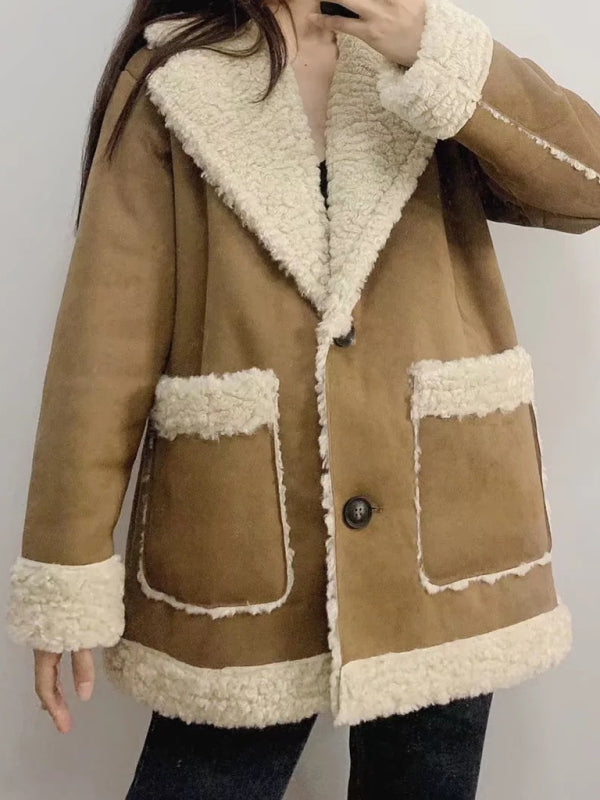Women's Suede Fur One Double Sided Fleece Coat