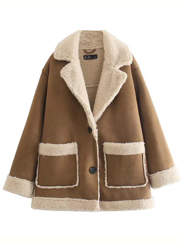 Women's Suede Fur One Double Sided Fleece Coat