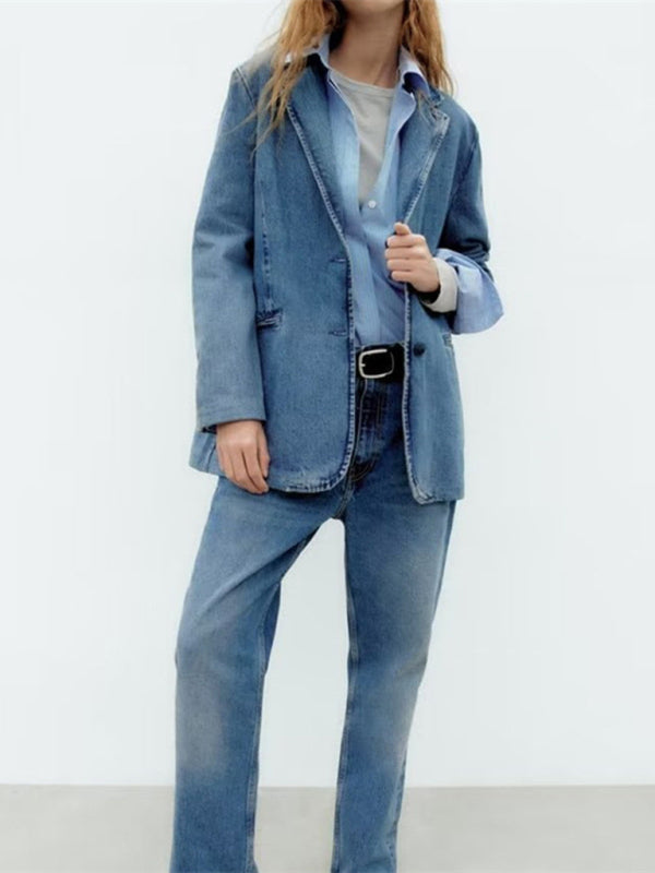 Women's Loose Long Sleeve Denim Blazer