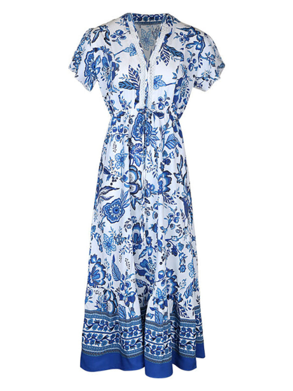 Women's Blue Printed Slim Dress