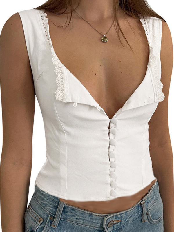 Women's Sling Square Collar Button Top