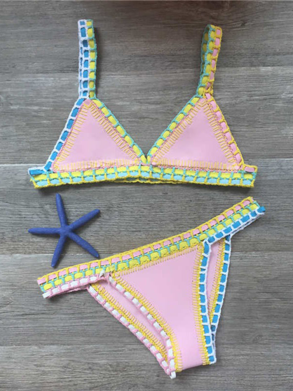 Women's Hand Crocheted Bikini Knit Panel Swimsuit Set