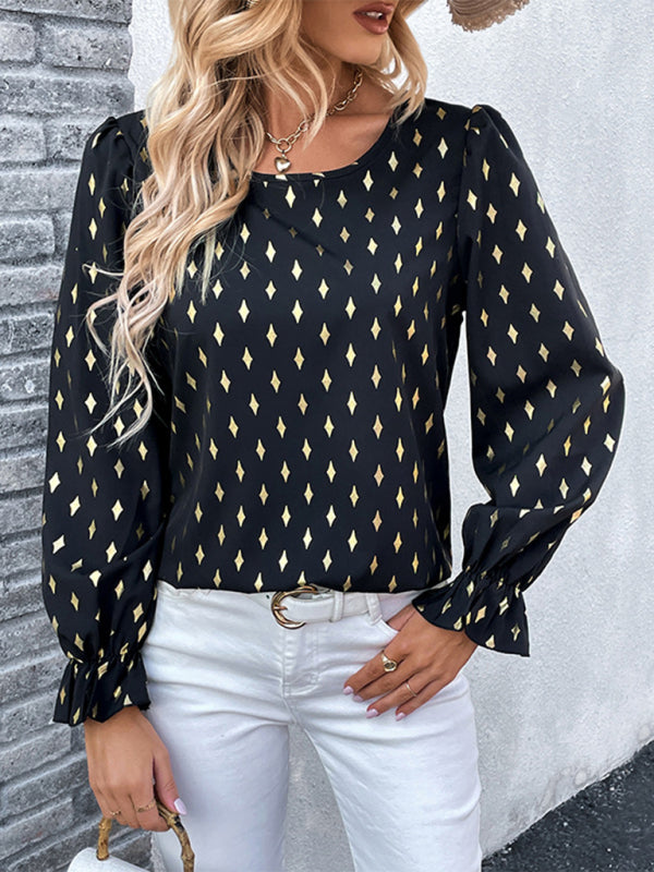 Women's Polka Dot Black Bronzing Long Sleeve Shirt