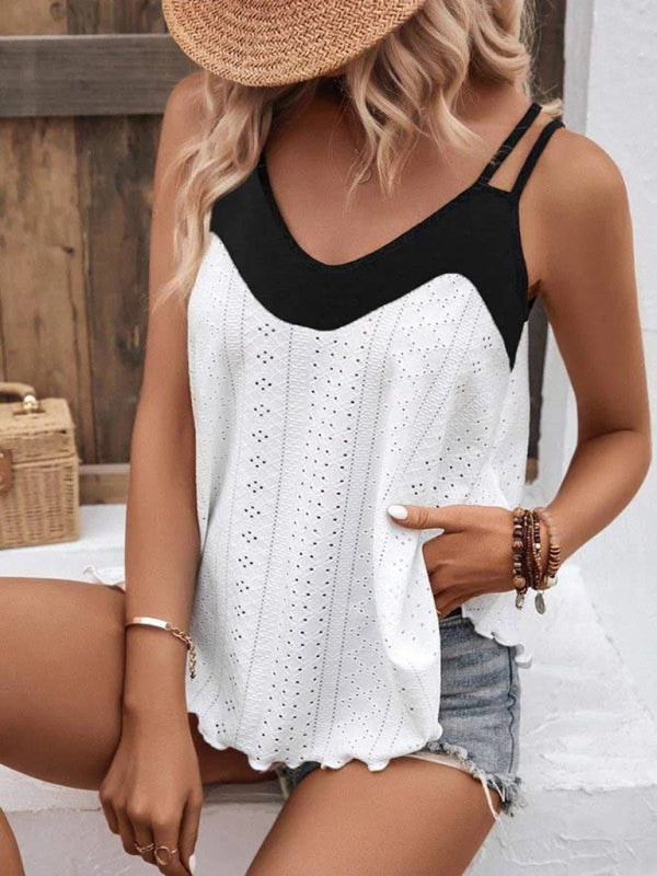 Women's Double-shoulder Camisole Round neck Jacquard Bottoming Shirt