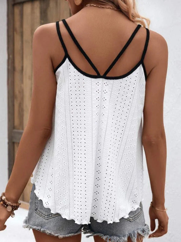 Women's Double-shoulder Camisole Round neck Jacquard Bottoming Shirt