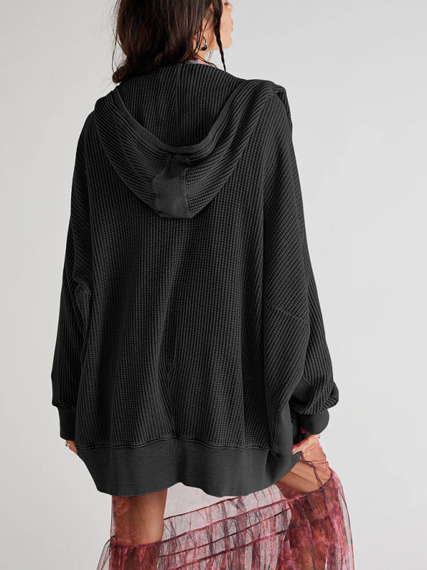 Women's Sweatshirt Zipper Button Long Sleeve Loose Casual Pullover Hoodie