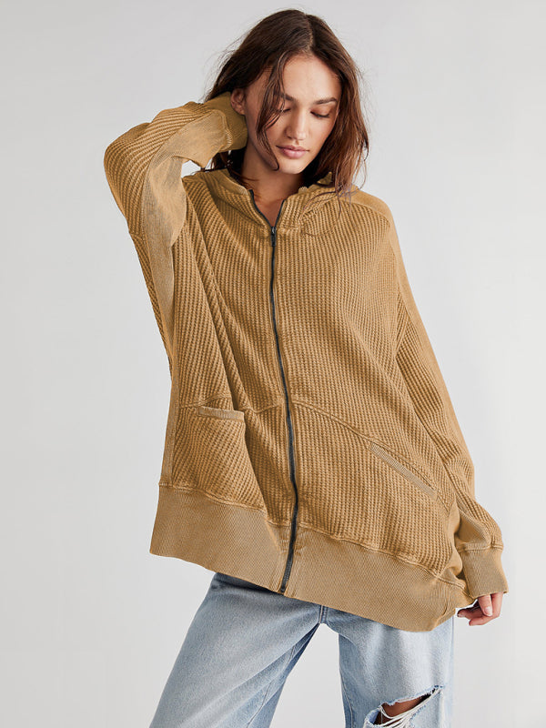 Women's Sweatshirt Zipper Button Long Sleeve Loose Casual Pullover Hoodie