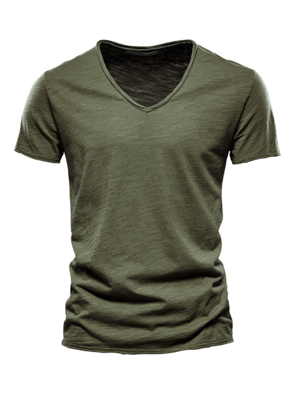 Men's Slub Cotton V-Neck Short Sleeve T-Shirt