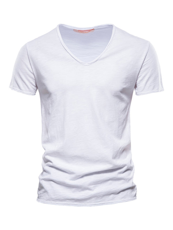 Men's Slub Cotton V-Neck Short Sleeve T-Shirt