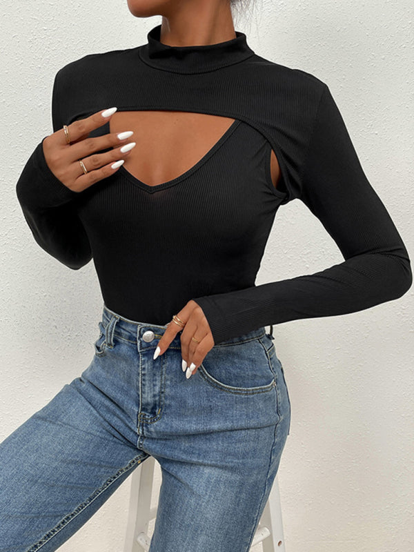 Women's  Two-Piece Skinny Hollow Black Bodysuit