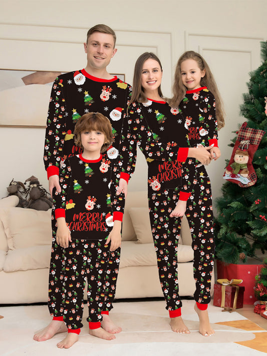 Santa Claus printed long-sleeved home wear Pyjamas parent-child set (mum style)