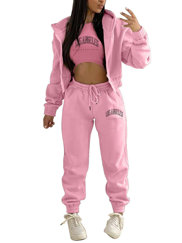 Women's letter Printed Hooded Sports and Leisure suit (Three-piece set)