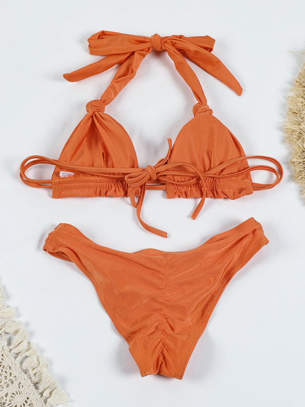 Women's solid color knotted Strap bikini