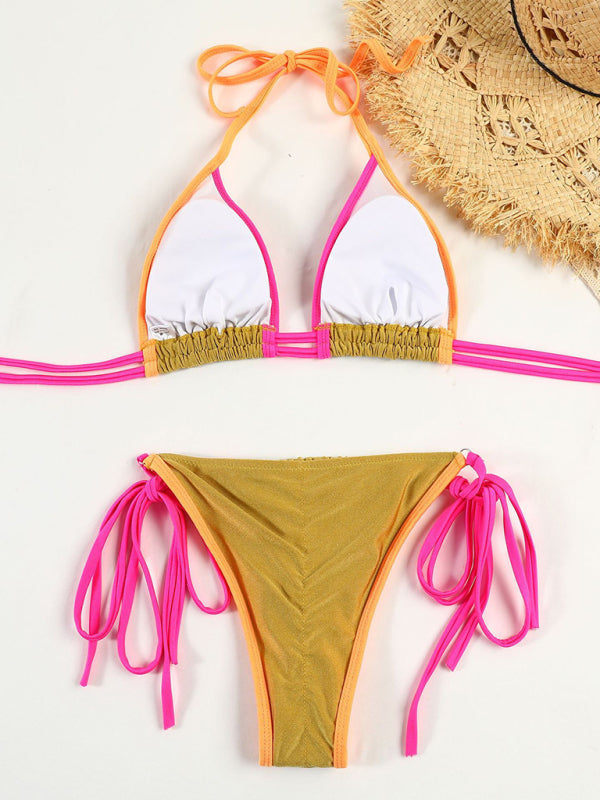 Women's Split Swimsuit Printed Strappy Backless Bikini