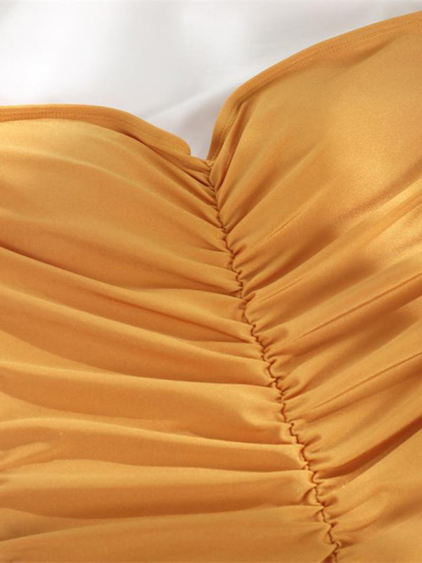 Women's Drawstring one-piece Pleated Suspender bikini