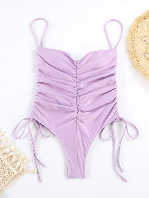 Women's Drawstring one-piece Pleated Suspender bikini