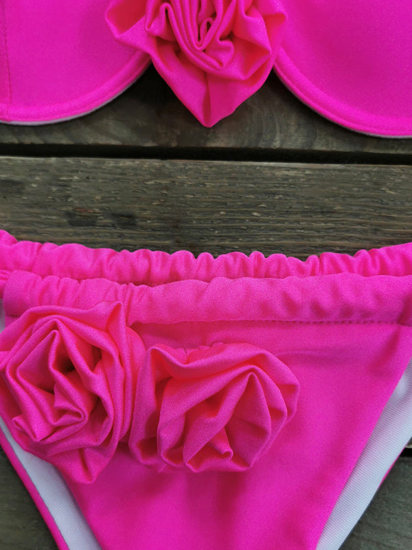 Women's three-dimensional flower three-point Bikini split Swimsuit