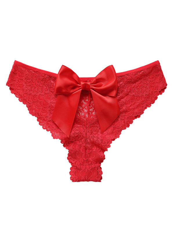 Women's Christmas Bow breathable lace low waist Underwear