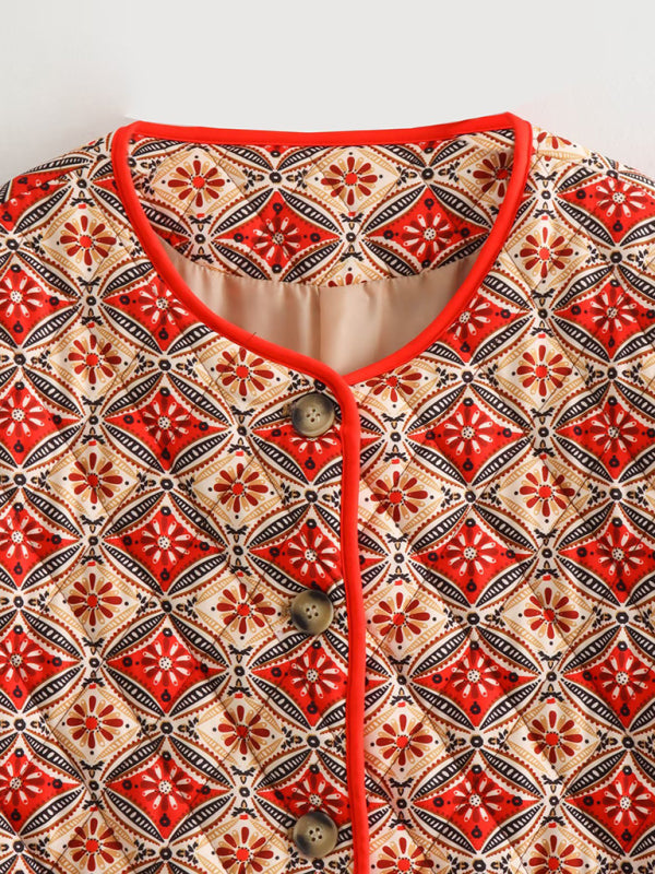 Women's Quilted rhombus print warm cotton Jacket