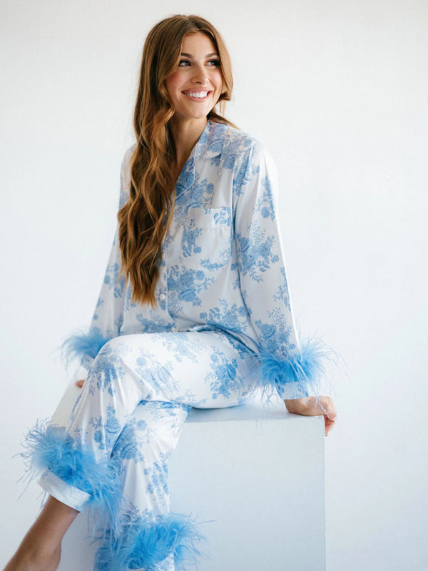 Women's Satin Print Casual Pyjamas Set