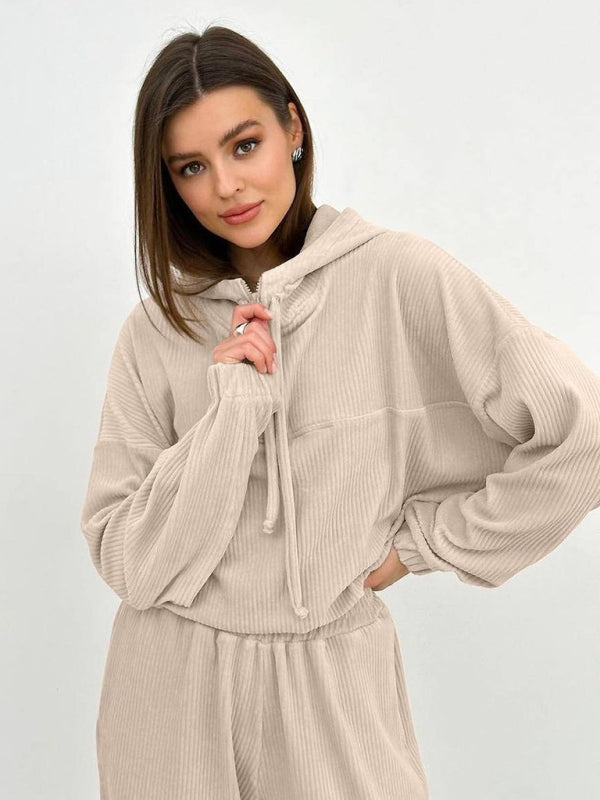 Women's long sleeve hooded zipper Loungewear Two piece set