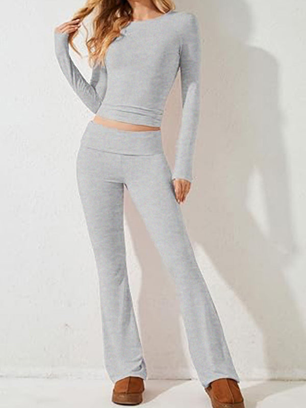 Women's Casual Solid Colour Slim Long Sleeve Set