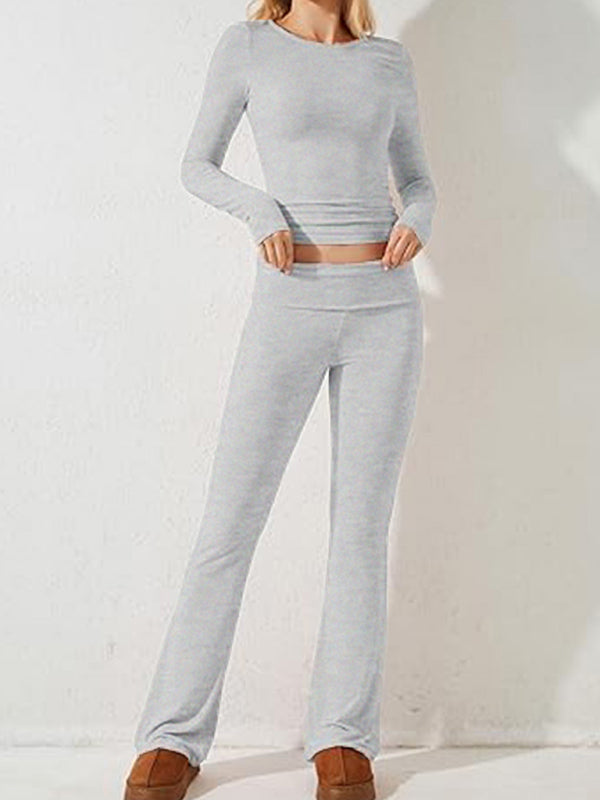 Women's Casual Solid Colour Slim Long Sleeve Set