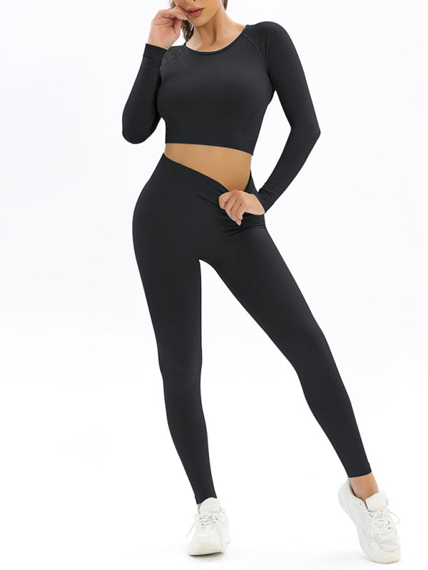 Women's Seamless Activewear High Elastic Long-sleeved Sports Two-piece suit