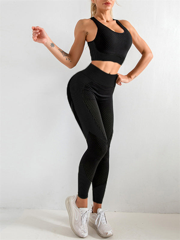 Women's Halter Neck Yoga Tank Top and High Waist Tight Yoga Pants Leggings Two-Piece Set
