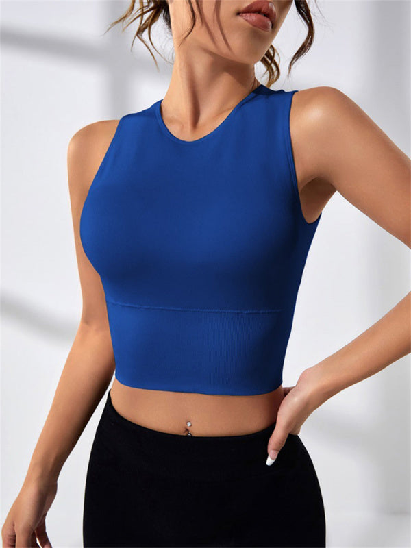 Women's Solid Colour Open Back Round Neck Sleeveless Sports Tank Top
