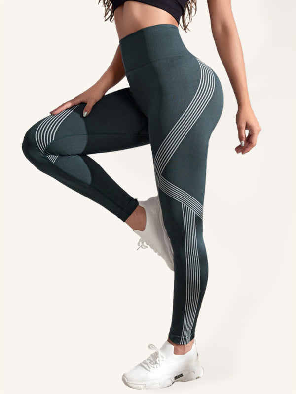 Women's Colour Contrasting Stripe High Waist Seamless Sports Yoga Pants Leggings