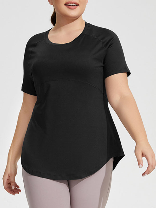 Women's Plus Size Mesh Back Breathable Short Sleeve Running Fitness Top