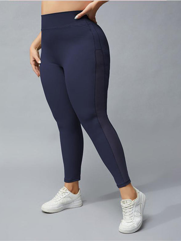 Women's Plus Size Contrasting Colour High Waist Hip Lifting Elastic Fitness Sports Yoga Pants
