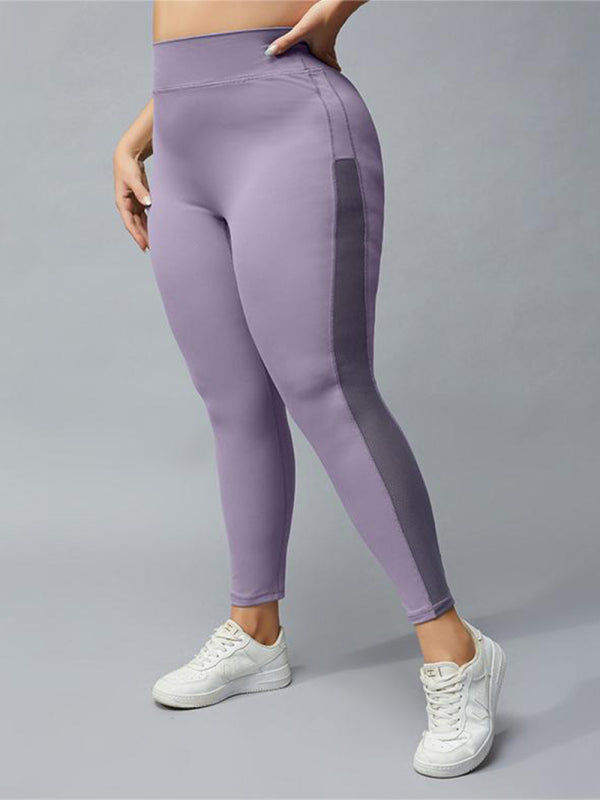 Women's Plus Size Contrasting Colour High Waist Hip Lifting Elastic Fitness Sports Yoga Pants