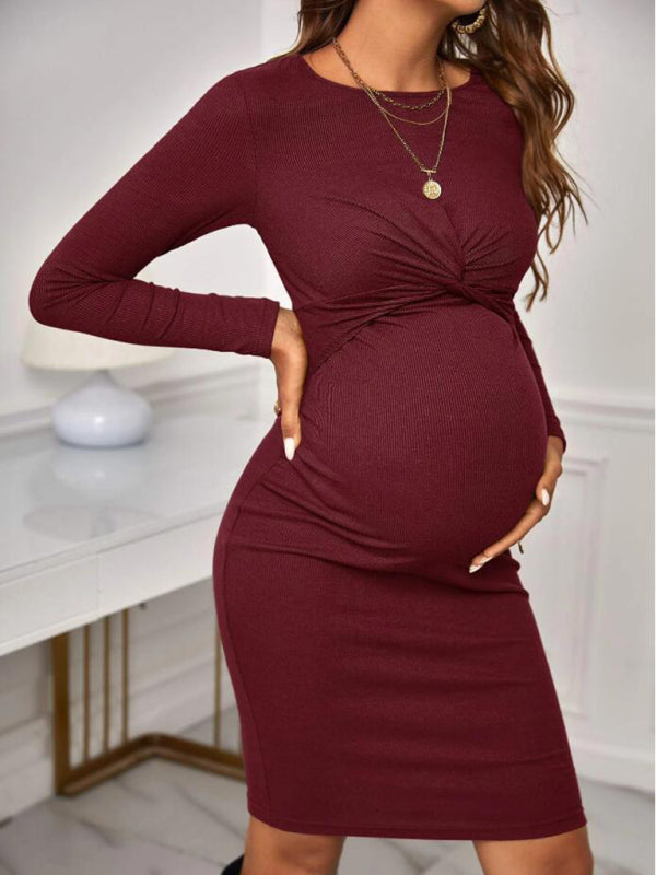 Round Neck long sleeve knitted Maternity Dress