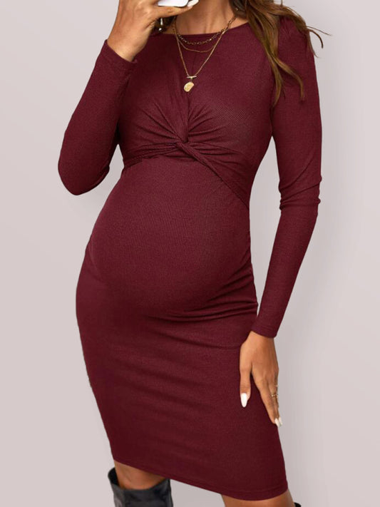 Round Neck long sleeve knitted Maternity Dress