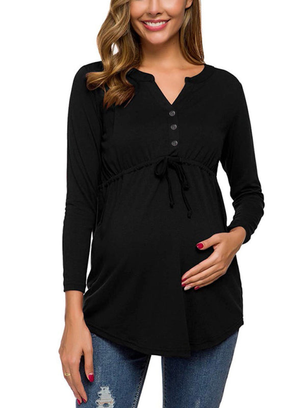 Maternity Drawstring Button half cardigan long-sleeve Top