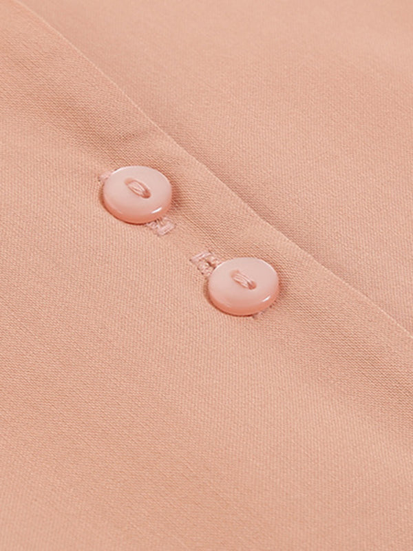 Maternity Drawstring Waist Short Sleeve Button Dress
