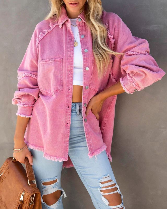 Women's Casual Fringed Ripped Loose Denim Jacket