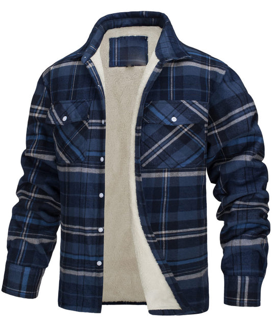 Men's thickened Corduroy and velvet long-sleeved plaid patchwork Jacket
