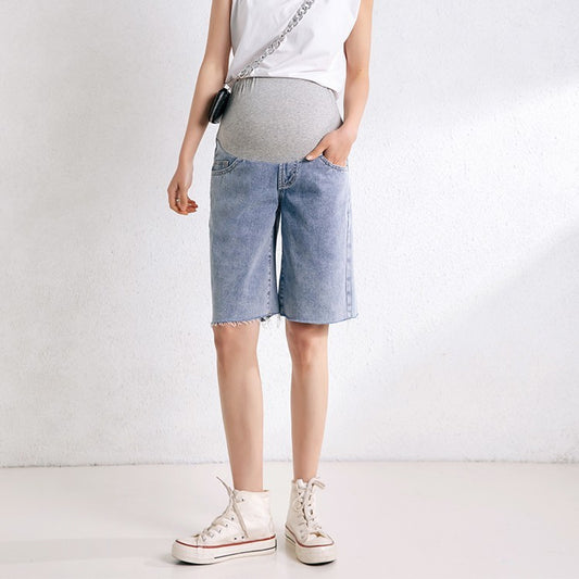 Women's Maternity's summer thin love pocket belly pants denim shorts