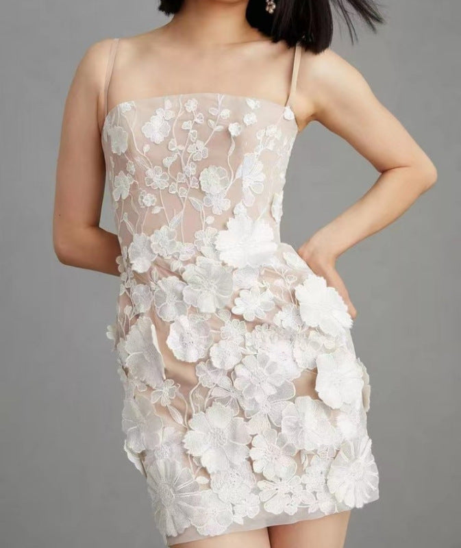 Women's Three-dimensional Flower Embroidery Suspender Dress