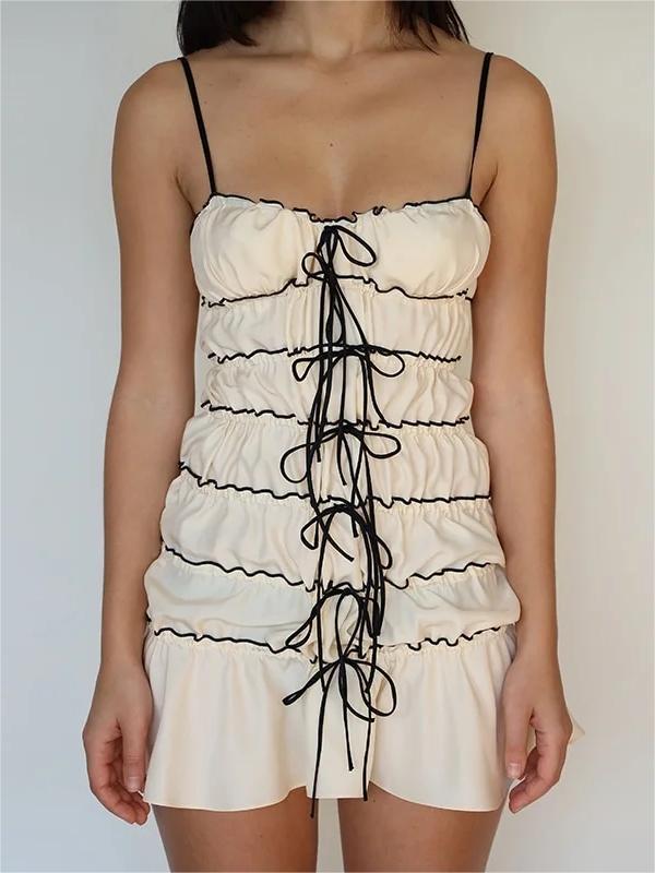 Women's Bow Suspender Pleated Elastic Dress